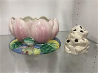 Clarice Cliff Pottery, Lotus Vase and Flower Frog