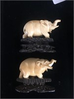 Pair Old Carved Ivory Elephants