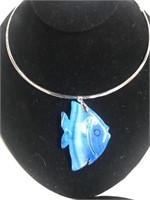 Costume Necklace with Blue Stone Fish