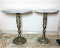 Pair of Brass Stands with Stone Tops