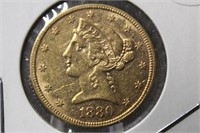 1880 $5 Liberty Head Gold Coin