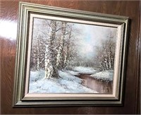 J. Medina Signed Winter Scene on Canvas