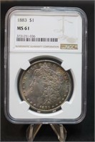 1883 Morgan Silver Dollar MS61 NGC