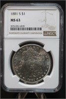 1881-S Morgan Silver Dollar MS63 NGC