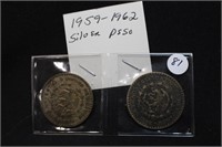 Lot of 2 Mexican Silver Pesos 1959 &1962