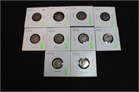 Lot of 10 Mixed Date Mercury Silver Dimes