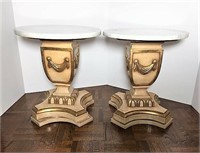 Pair of Swag Urn Tables with Marble Tops