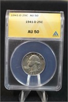 1941-D AU50 Washington Silver Quarter Anacs