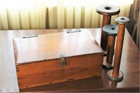 Vintage wood box with spools