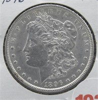 1896 Morgan silver dollar.