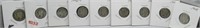 (9) Various date mercury silver dimes in 2x2.
