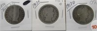 (3) Barber half dollars including 1899, 1907-O,