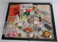 Show case with collectables including belt