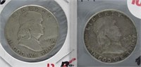 (2) Franklin half dollars. Dates include 1949 and