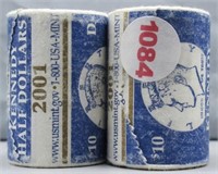 (2) Rolls of 2001 P and D Kennedy half dollars by