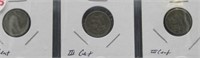 (3) 3 Cent nickels. Dates include 1865, 1867,