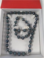 Blue pearl jewelry set with necklace, earrings,