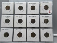 (12) Indian head cents. Dates include 1887, 1889,