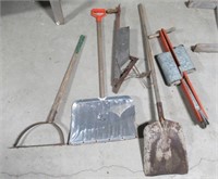 (5) Yard tools including antique planters,