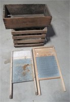 (2) Vintage wash boards with wood crates.