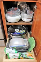 Entire contents of cabinet Pyrex, crock pot + more