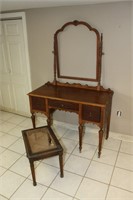 Antique Dressing Table With Stool and Mirror Frame
