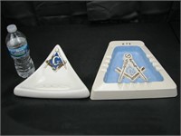 2 Vintage Masonic Ceramic Ashtrays