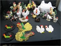 Chicken Lot With 3 Pair Chalk Ware Plaques