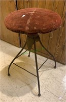 Antique metal piano stool - original red velvet