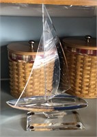 Vintage Lucite Clear Acrylic Sailboat Sculpture