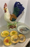 Large Italian ceramic rooster with five fruit