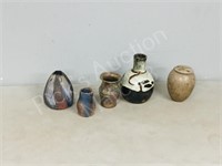 5 stoneware & pottery vases  - some signed