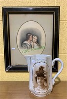 Antique framed drawing - German porcelain jug with