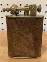 Large antique brass table lighter with lizard