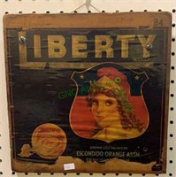 Vintage Liberty Sunkist orange wood crate side