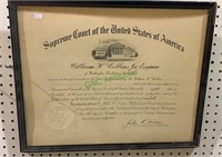 Framed certificate for the Supreme Court of the