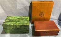 3 boxes - antique wood cigar box with divisions,