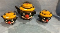 3 piece clown tea set - red clay, tea pot, sugar