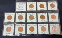 Coins - 13 different Lincoln proof pennies,