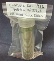 Coins - complete roll 1936 buffalo nickels - all