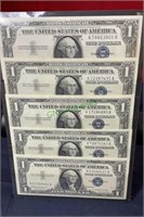 Currency - lot of five 1957 one dollar silver