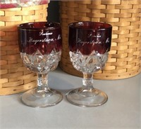 Vintage Ruby Hagerstown MD Souvenir Glass Goblets