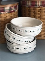 3 Longaberger Pottery Stackable Bowls Heritage