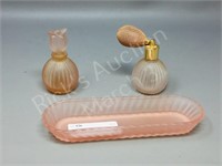3 pc pink glass perfume set