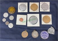 Vintage tokens, buttons and coins - lot of 16 -