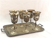E.P.N.S. Silver Plated Tray and 6 Goblets - India