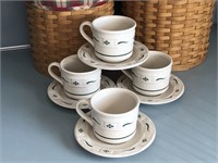 4 Longaberger Pottery Cups and Saucers Heritage