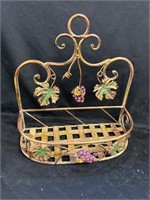 Hanging metal basket with grape design. 11 1/2