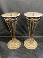 Pair of space needle looking candle stands 9.5"