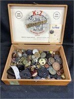 Wood cigarbox with Antique buttons